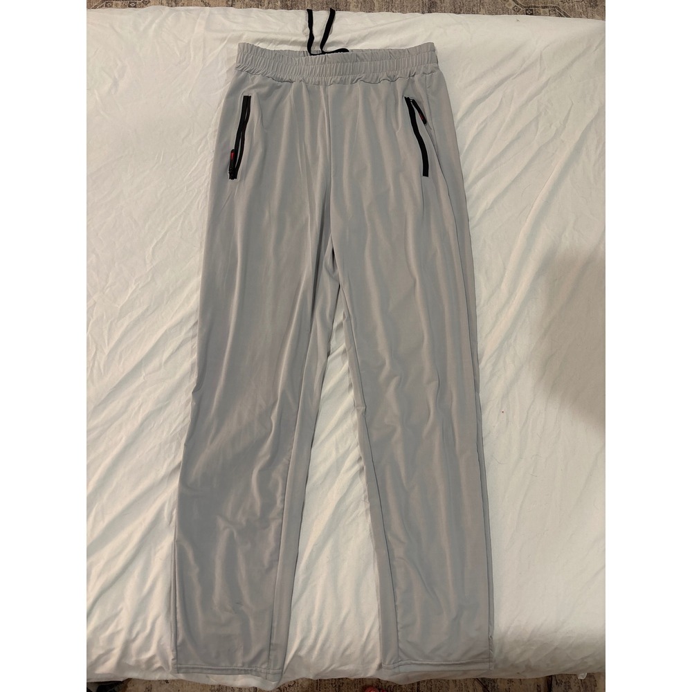 Mens Light Grey Performance Joggers Athletic Track Pants Zipper Pockets Small